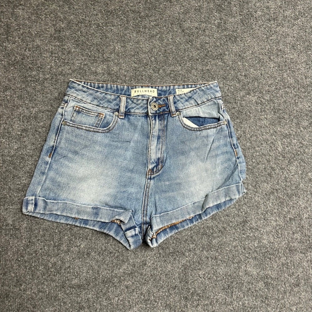 Bullhead Shorts Womens Size 7 Blue Denim Mom High Waisted Cuffed Light Wash